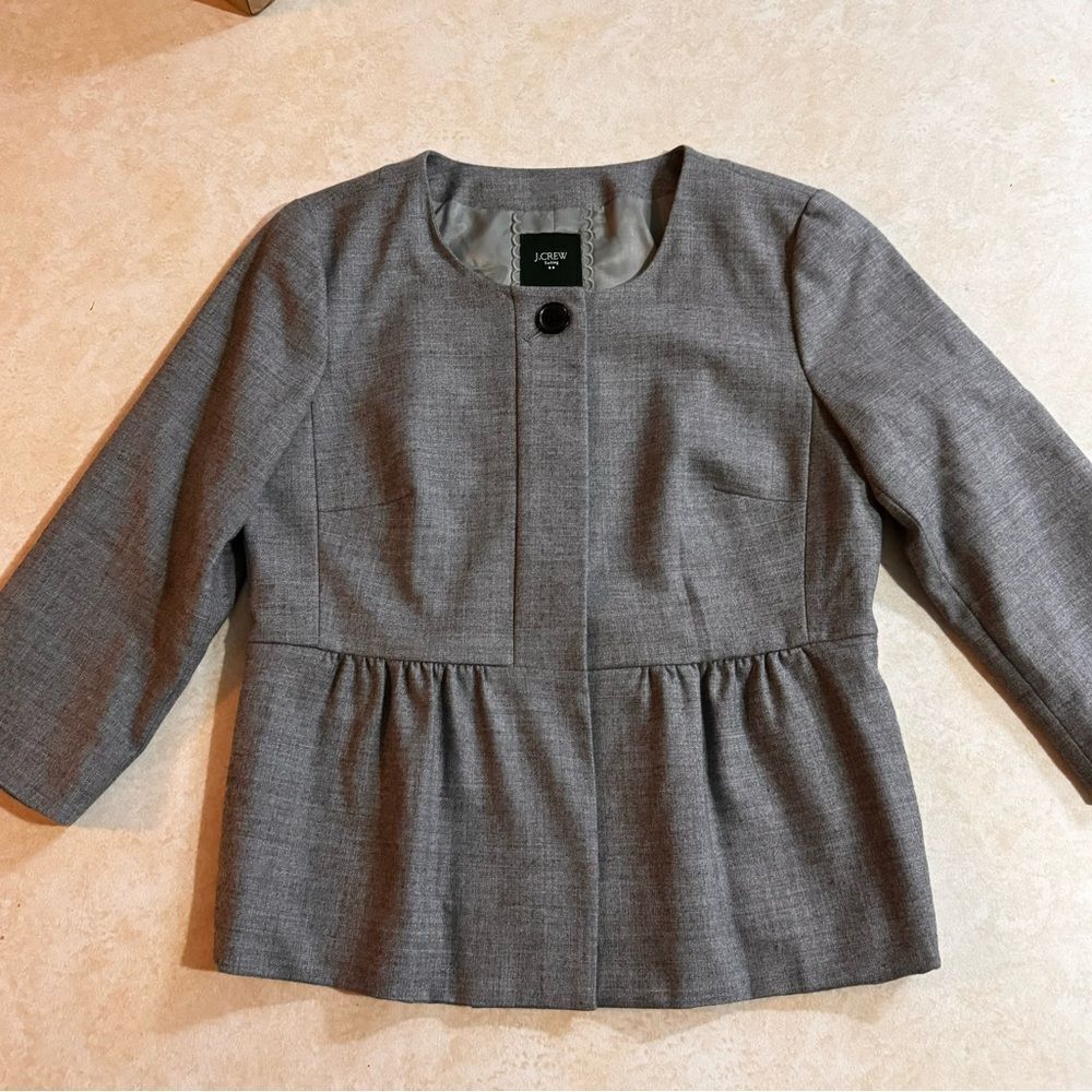J crew suiting wool blazer peplum women’s jacket size 4 gray suit button coat